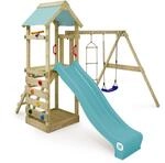 WICKEY Spielturm Kletterger&uuml;st FreeFlyer mit Schaukel & pastellblauer Rutsche,