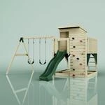 PolarPlay Spielturm Bj&ouml;rn aus Holz in Gr&uuml;n Kinderschaukel