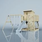 PolarPlay Spielturm Bj&ouml;rn aus Holz in Blau Kinderschaukel