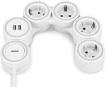 REV SupraFlex, Steckdosenleiste flexibel 4fach, 2xUSB, 1,4m, Weiss