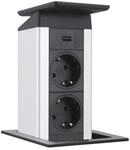 EVOline 159311000200 Steckdosenleiste Port Push 2X Schuko + USB-Charger, Wippdeckel