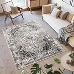 TAPISO Valley Teppich Kurzflor Hellgrau Grau Vintage Rosette Ornamental Meliert Used