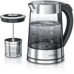 Arendo - Glas Wasserkocher mit Temperatureinstellung und Teesieb - Edelstahl