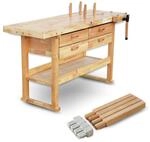 BAMATO Hobelbank WORK-1640 | *MASSIVHOLZ* 8 Bankhaken 6-Fach verstellb. Spannzange 4