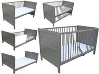 Kinderbett Juniorbett Beistellbett 140x70 cm 3in1 mit Matratze grau