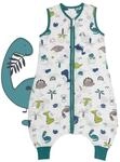 Schlummersack Baby Schlafsack mit F&uuml;&szlig;en Sommer 0.5 Tog | D&uuml;nn Bambus-Musselin Dino