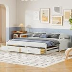 Merax Kinderbett 90/180*200 cm, Ausziehbares Schlafsofa mit 2 Schubladen, Einzelbett