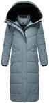 Navahoo Damen Wintermantel warmer Steppmantel extralang mit abnehmbarer Kapuze