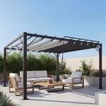 Pergola HWC-L40, Garten Lamellen-Pavillon Terrassen&uuml;berdachung, 8cm-Alu-Gestell