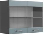 Vicco K&uuml;chenglasschrank R-Line, Blau-Grau, 80 cm, zur freien Kombination...