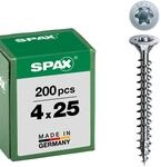 SPAX Universalschraube, 4,0 x 25 mm, 200 St&uuml;ck, T-STAR plus, Senkkopf,...