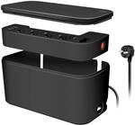 LogiLink LPS282U - Kabelbox mit 5-Fach-Steckdosenleiste inkl. 3X USB, Farbe: Schwarz