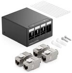 deleyCON 4 Port Patchpanel Set Patchfeld CAT6a STP 1 HE - Schwarz | Verteilerfeld mit