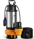 VEVOR Schmutzwasserpumpe mit var. Schwimmerschalter Tauchpumpe 2200W Gartenpumpe