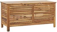 Beliani Auflagenbox Akazienholz Truhe ge&ouml;lte Oberfl&auml;che hellbraun 130x64x48 cm
