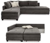 luma-Home 15163/ Ecksofa-Dauerschl&auml;fer Doppelbett, Cord-Bezug Dunkelgrau