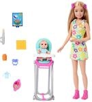 Barbie Skipper-Puppe und Spielset mit Accessoires, Babysitting-Set zum Thema Essen,