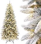 Yorbay K&uuml;nstlicher Weihnachtsbaum Slim mit Beleuchtung: 180 cm mit Schnee | LED
