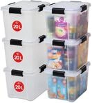 Iris Ohyama Luftdichte Kunststoff-Aufbewahrungsboxen mit Deckel, 20L, 6er-Set,