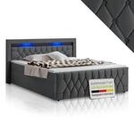 Juskys Boxspringbett Leona 140x200 cm - Bett mit LED Beleuchtung, Topper & H4