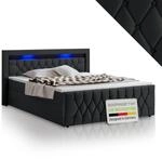 Juskys Boxspringbett Leona 140x200 cm - Bett mit LED Beleuchtung, Topper & H4