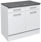 EDDY Moderner K&uuml;chenunterschrank in Wei&szlig; matt, Metallic Grau - Ger&auml;umiger