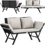 CASARIA&reg; Polyrattan Gartenbank mit Liegefunktion Schwarz | Wetterfest,...