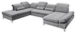 Stella Trading MELFI Wohnlandschaft in U-Form, Stoffbezug Schlamm - Ausziehbares Sofa