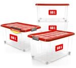 BigDean 4 St&uuml;ck 60 L Aufbewahrungsbox mit Deckel gro&szlig; rot - stapelbare robuste Box