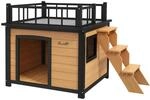 PawHut Hundeh&uuml;tte Hundehaus mit Balkon mit Treppe 121 x 77 x 78 cm Gelb |...