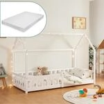 [en.casa] Kinderbett Hesel Hausbett mit Matratze 90 x 200 cm Wei&szlig; mit...