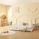 [en.casa] Kinderbett Hesel Hausbett Wei&szlig; 120 x 200 cm mit Rausfallschutz und