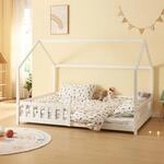[en.casa] Kinderbett Hesel Hausbett Wei&szlig; 140 x 200 cm mit Rausfallschutz und
