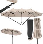 tectake&reg; Doppelsonnenschirm mit Handkurbel, 460 x 270 cm, Alu Sonnenschirm mit