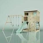 PolarPlay Spielturm Nils aus Holz in Gr&uuml;n Kinderschaukel