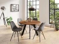 byLIVING Esstisch Tara, rund Akazie Natur, Metallgestell schwarz