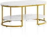 Wohnling Couchtisch 100x60x45 cm Wei&szlig; mit Marmor Optik, Design Wohnzimmertisch