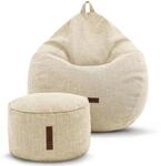 Green Bean Indoor Sitzsack Home Linen + Hocker mit EPS-Perlen F&uuml;llung -...
