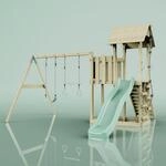 Rebo Spielturm mit Wellenrutsche und 2X Kinder-Schaukel, Outdoor Kletterger&uuml;st