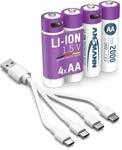 ANSMANN 4er Pack Li-Ion Akku Mignon AA 1800mAh mit USB-C Ladeanschluss 