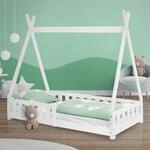 ML-Design Kinderbett Tipi 80x160 cm Wei&szlig; mit Rausfallschutz und Lattenrost, aus