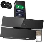 CIARRA CBCB9736F A+++ Dunstabzugshaube 90 cm Schwarz Matt Glas 683m&sup3;/h 57dB 