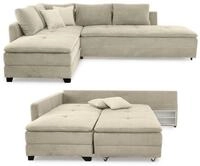luma-Home 15161/ Ecksofa-Dauerschl&auml;fer Doppelbett, Cord-Bezug Beige Grau