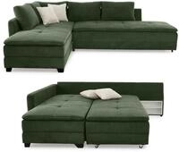 luma-Home 15164/ Ecksofa-Dauerschl&auml;fer Doppelbett, Cord-Bezug Gr&uuml;n