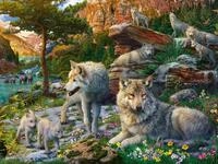 Ravensburger Puzzle 12000719 - Wolfsrudel im Fr&uuml;hlingserwachen - 1500 Teile