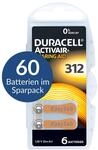 60 x Duracell Activair H&ouml;rger&auml;tebatterien Typ 312 braun - Mercury Free 0% Hg