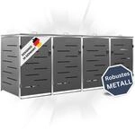 DELUKE 4er M&uuml;lltonnenbox JAGU Edelstahl | Anthrazit | 115,5x276,5x77,5cm 