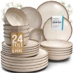 Steingut Geschirrset 6 Personen Rustic 24 tlg. TESTSIEGER, Hochwertiges Landhaussttil
