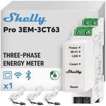 Shelly Pro 3EM - 3CT63, WLAN und LAN 3-Phasen-Energiez&auml;hler & Stromwandler, 63А,