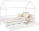 Homestyle4u Bodenbett Kinderbett 90x200 mit Rausfallschutz Stauraum Lattenrost Wei&szlig;,